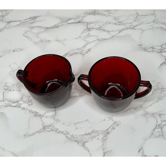 Vintage Anchor Hocking Royal Ruby Red Creamer and Sugar Set - Picture 5 of 6